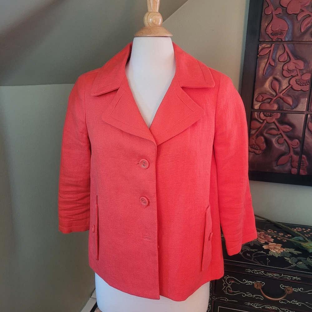 Talbots Orange Linen 3/4 sleeve jacket blazer Size 8P